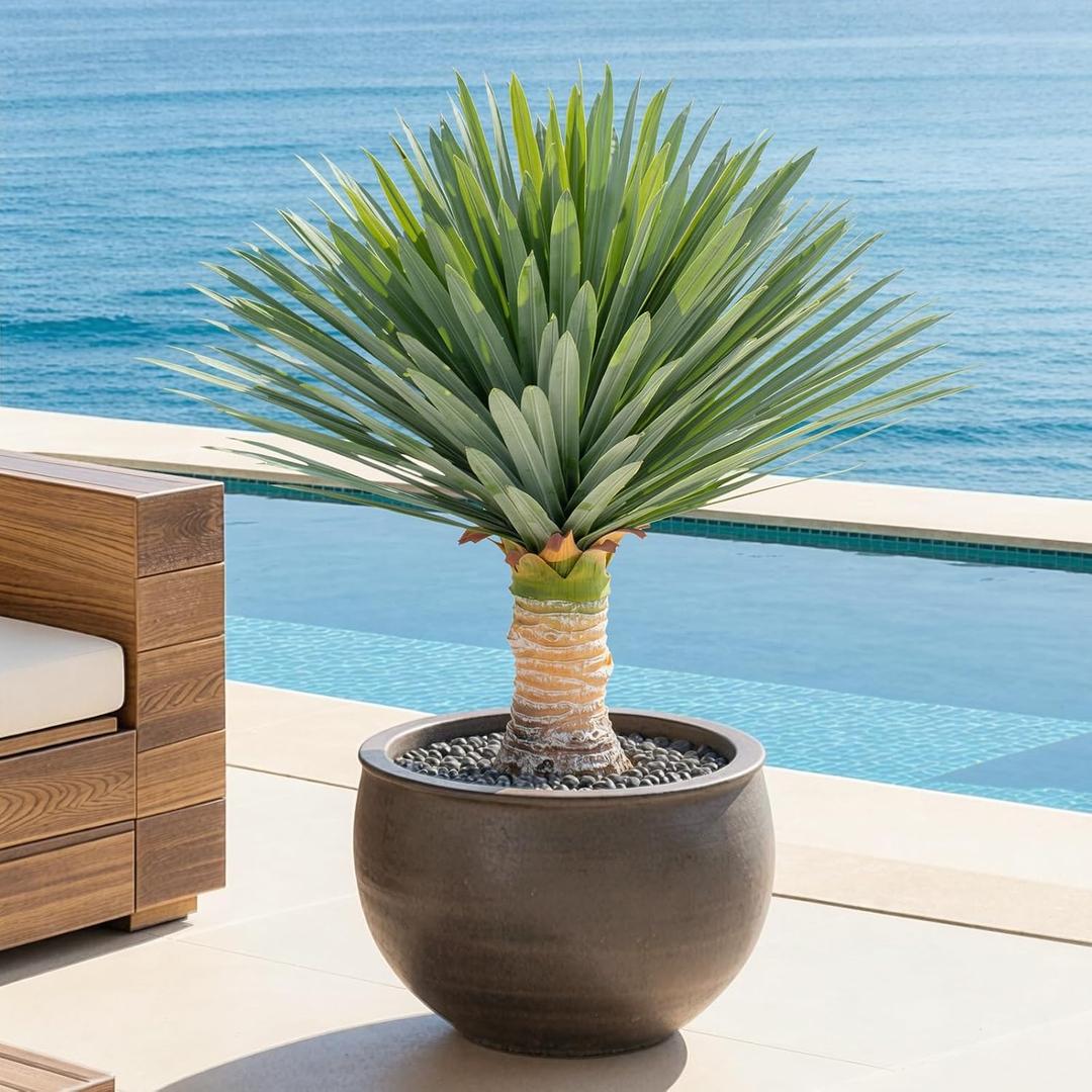 23.6inch Artificial Agave Plant with 160 Leaves Faux Outdoor Plants Large Fake Agave Plant with Matte Black Pot, Realistic Artificial Plants for Indoor Home Patio Porch Garden Decoration