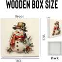 Vintage Christmas Holly Berry Snowman Wooden Box Sign Desk Decor, Rustic Winter Snowman Christmas Wood Block Sign for Home Office Desk Table Shelf Wall Decorations, 5x5 Inch