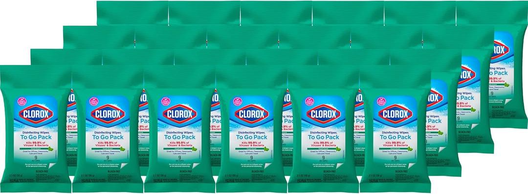 Clorox Disinfecting Wipes To Go Pack, Bleach Free, Fresh Scent, 9 Count, Pack of 24 