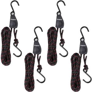 Ayaport Kayak Rope Tie Down Ratchet Straps Bow and Stern Ratcheting Tie Downs Rope Hanger Kayak and Canoe Accessories (1/4"x14'-4pcs, Black)