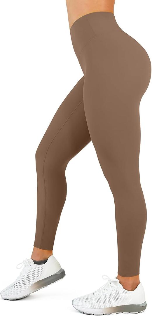 High Waisted Leggings for Women - No Front Seam Tummy Control Yoga Pants for Workout Running No See Through (Brown, M)