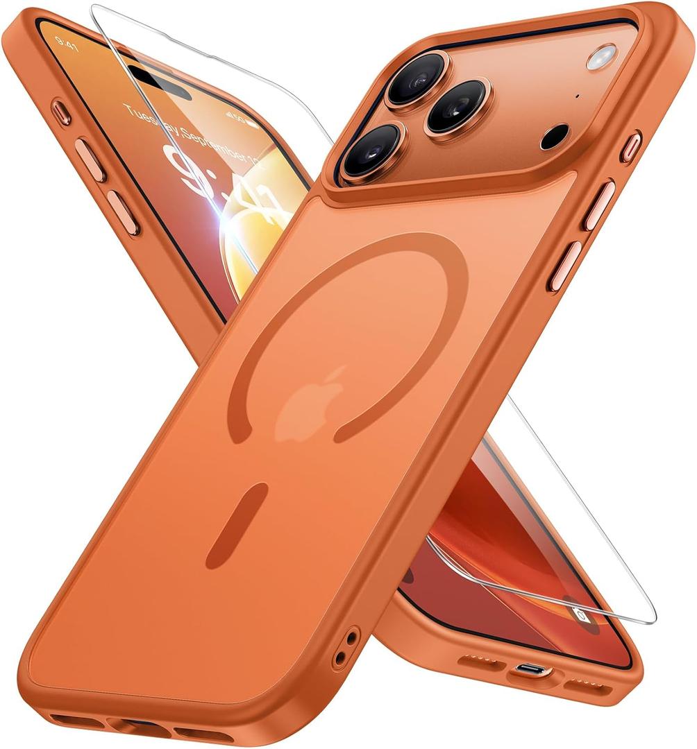 Miracase Magnetic for iPhone 17 Pro Case 6.3" with Screen Protector, [Compatible with MagSafe] Military-Grade Protection, Anti-Fingerprint, Slim Thin Phone Case for 17 Pro Cover, Orange