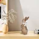 Rattan Effect Resin Bunny Easter Decor,Table Rabbit Easter Decorations,Spring Bunnies Decoration Statue Figurine for Home Farmhouse (Brown, Small-Pair)