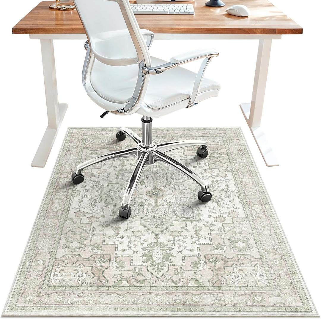 36"x48" Office Chair Mat for Hardwood Tile Floor, Under Desk Carpet Protector for Rolling Computer Chair Mat, Machine Washable Area Rug, Anti-Slip 1/5" Thick Low Pile Thin Vinyl Floor Mat, Mint
