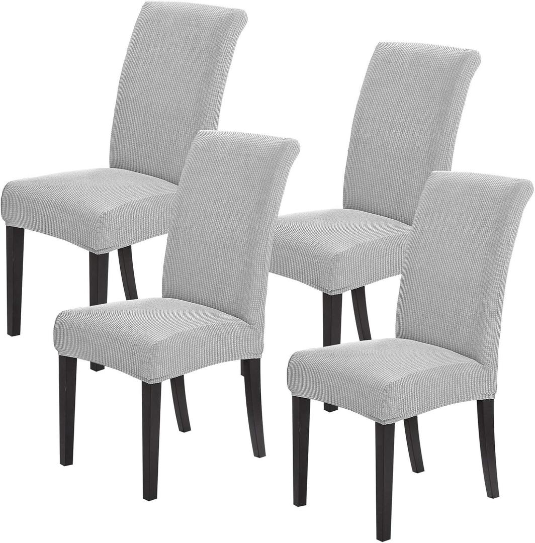Joccun Chair Covers for Dining Room Set of 4, Dining Chair Slipcovers Stretch Dining Room Chair Covers Seat Protector,Washable Parsons Chair Cover for Home,Hotel,Banquet 14"D x 14"W x 20"H(Silver,4 Pack)