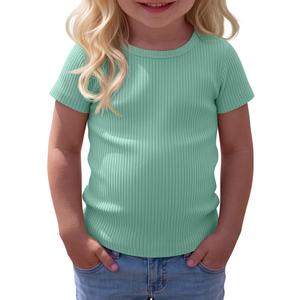 VhicPlevo Toddler Girls' Ribbed T Shirts, Mint Green, 2T (Green)