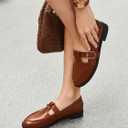 Coutgo Womens Slip On Loafers T-Strap Closed Round Toe Flats Comfortable Work Business Dress Shoes (Brown)