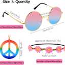 Morcheiong 60 Pcs Hippie Accessory Set Includes Multicolor Daisy Flower Headbands, Round Sunglasses and Peace Sign Necklaces for 60s 70s Party Supplies