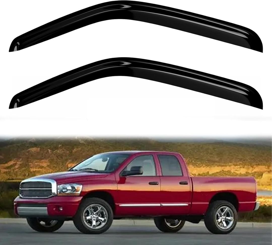 2PC Rain Guards for 02-08 Dodge Ram 1500 Window Visors for 03-09 Ram 2500 3500 Deflectors Sun Shades Vent Tape On Out Channel Regular/Standard/Single Cab Only