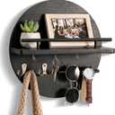 Key Holder for Wall Decorative with Shelf and Hooks, Mail Organizer Wall Mount, Circular Design Entryway Key Rack Hanger, Rustic Home Decor (Black)