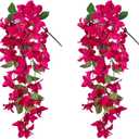 2PCS Bougainvillea Artificial Hanging Flowers Plants for Outdoors Outside Fall Decoration, Faux Silk Flowers Fake Vines UV Resistant Look Real Realistic for Front Door Porch Planter Balcony, Hotpink