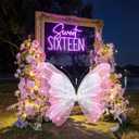 47 Inch Giant Butterfly Party Decoration Mariposas Grandes para Backdrop Decor Large 3D Silk Light up LED Butterfly Backdrop for Spring Wedding Baby Shower Birthday Fairy Garden Party Outdoor(Pink), 47.24 inches