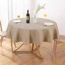 AUSSPVOCT Textured Linen 60 Inch Round Tablecloth Up to 48" Tables, Waterproof Spill-Proof Wipeable Round Table Cloth Wrinkle Free Circle Dining Tablecover for Birthday Farmhouse Spring Easter Decor (Khaki)