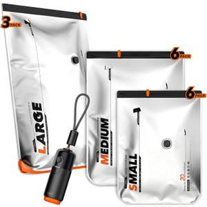 VacEase Ultra 15 Pack Vacuum Bags for Travel with USB & Battery 2-in-1 Rechargeable Air Pump, Compression Storage Bags for Luggage and Home Storage, Space Saver for Clothes, Bedding