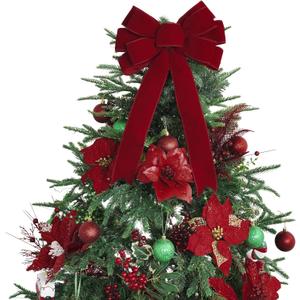 13" Red Bow Pre-Tied Bow for Christmas Tree, Red Velvet Ribbon Bow for Wreaths, Tree Toppers Bow, Premade Bow, Gift Bow for Party Favor, Christmas Home Indoor Outdoor Decor-1 Counts