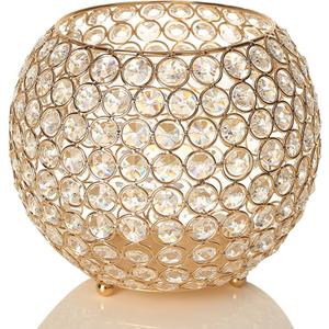 VINCIGANT Gold Crystal Bowl Candle Holders Centerpieces for Dining Room Table/Decoration Candelabra/Gift Boxed/8 Inches Diameter (20CM)