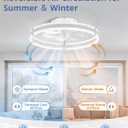 ZMISHIBO Ceiling Fans with Lights and Remote, 19.7'' Low Profile Ceiling Fan, 3000-6000K Dimmable Modern Flush Mount LED Fan Light, 6 Wind Speeds, White Fandelier Ceiling Fans for Bedroom