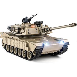 Supdex 1/18 M1A2 Abrams RC Tank, 2.4G Remote Control Tank That Shoot BBS with Smoke, Sound and Lights, 165ft Remote Control Army Model Toy, Military All-Terrain Vehicle for Kids & Adults