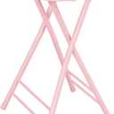 Lavish Home Folding Stool - Backless 24-Inch Stool with 225lb Capacity for Kitchen or Rec Room - Portable Indoor Counter Bar Stools (Pink)