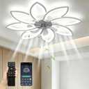 SPEVCH 35" Ceiling Fans With Lights and Remote,Low Profile Ceiling Fan 6 Speed Super Quiet Reversible Motor,Modern Ceiling Fan With 3 color Stepless Dimmable for Bedroom/Living Room/Kids Room(White)