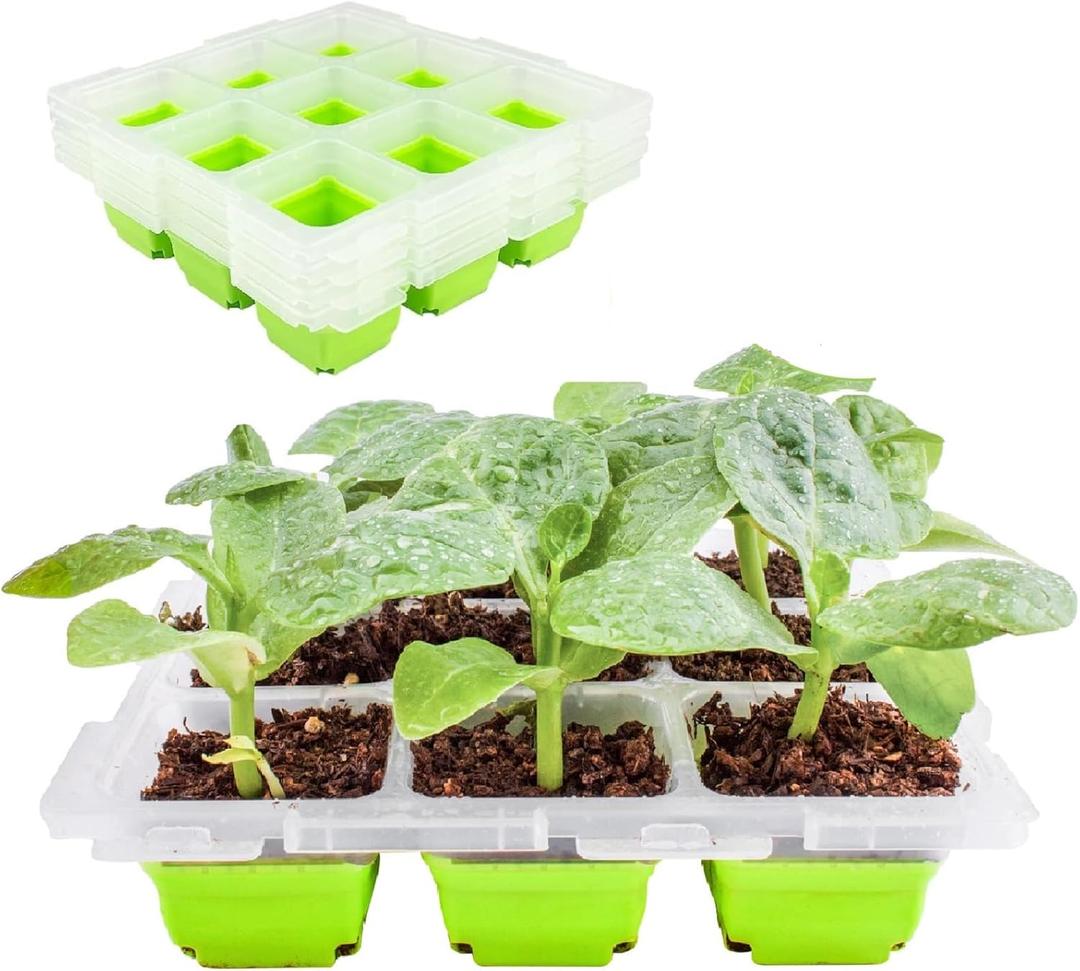 Seed Starter Tray Reusable, 4 Pack Growing Trays with Drain Holes & 9 Flexible Pop-Out Cells Garden Supplies Indoor Plant Propagation Kit Microgreen Seed Starting Germination Tray