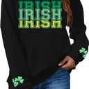 St Patricks Day Sweatshirt Women Shamrock Sweater Notre Dame Shirts Clover Top Irish Gift Long Sleeve Pullover (Black)