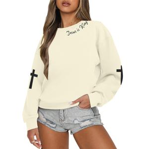 Oversized Christian Sweatshirts for Women Jesus is King Sweatshirt Faith Shirt Bible Verse Religious Pullover Tops Apricot (Beige, L)