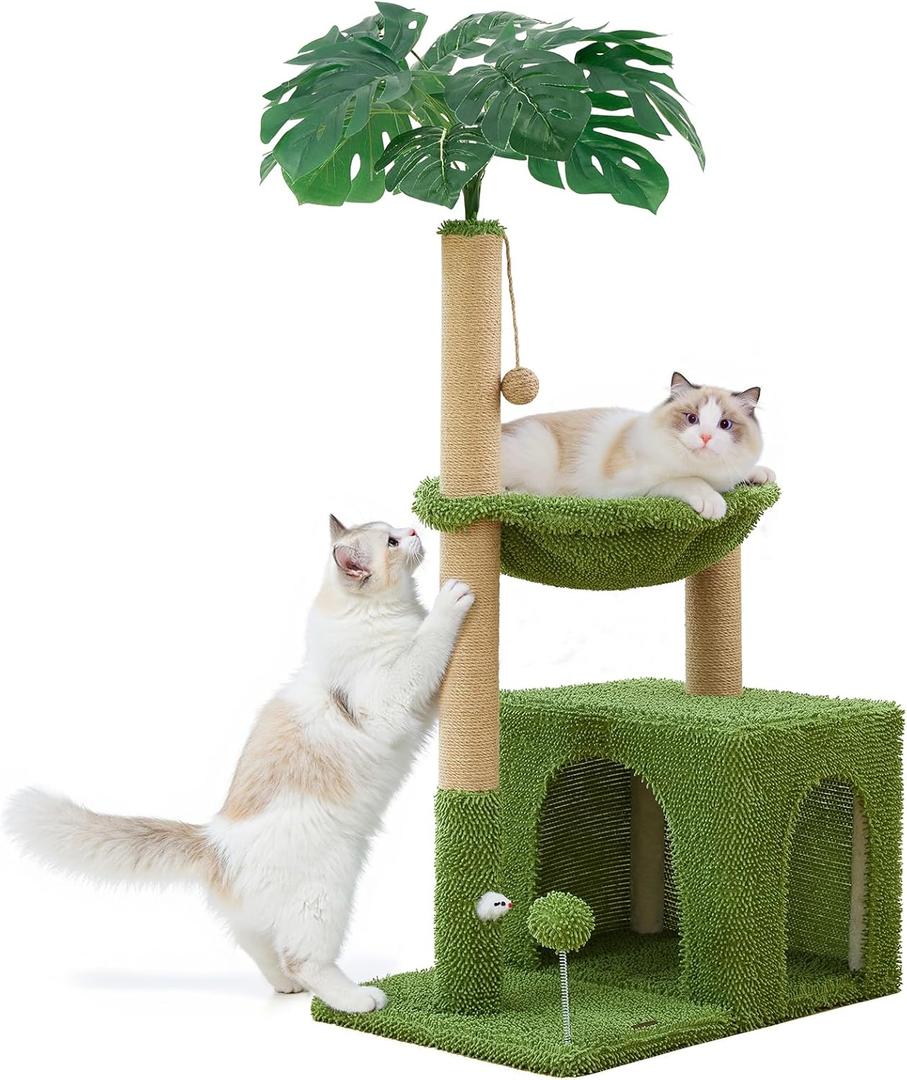 Large Cat Tree for Indoor Cats, Multi-Functional Comfy Cat Bed - 48inch Tall Cat Tower with Scratching Post, Cozy Hammock for Kittens and Adults Cat, Cute Cando with Toy (120*60*41)