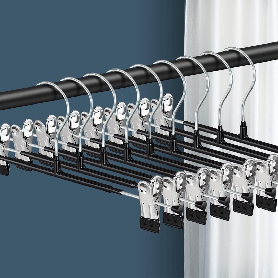 20 Pack 12Inch Heavy Duty Pants Skirt Hangers with Clips,Metal Trousers Hanger for Jeans Black Non Slip Women Shorts Hangers Saving Space Clothing Hanger for Adult,Men,Children,Kid,Baby