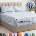 Extra Deep Twin Sheet Set - 4 Piece Breathable and Cooling Sheets - Hotel Luxury Bedding for Women, Men, Kids & Teens - Easy & Secure Fit - Soft and Wrinkle Free - Extra Deep Pockets - Blue Stripes