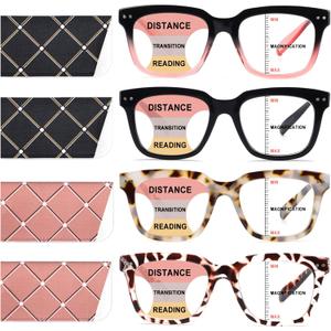 Progressive Multifocus Reading Glasses for Women Men Blue Light Blocking Spring Hinge Square Computer Readers 1.25 Diopters