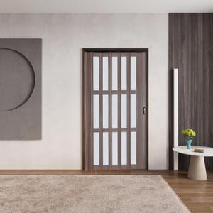 42X80in Accordion Door Interior,PVC Sliding Folding Doors with Lock,Divider Door with Hardware,Brown Waterproof