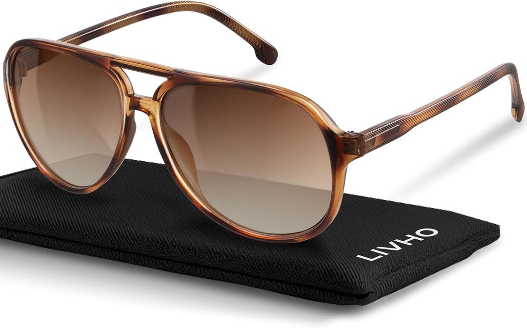 Livho Trendy Polarized Aviator Sunglasses Women Men, Retro Sun Glasses for Women Men 2025, Oversized UV Protection Shades (Brown Tortoise/Brown)