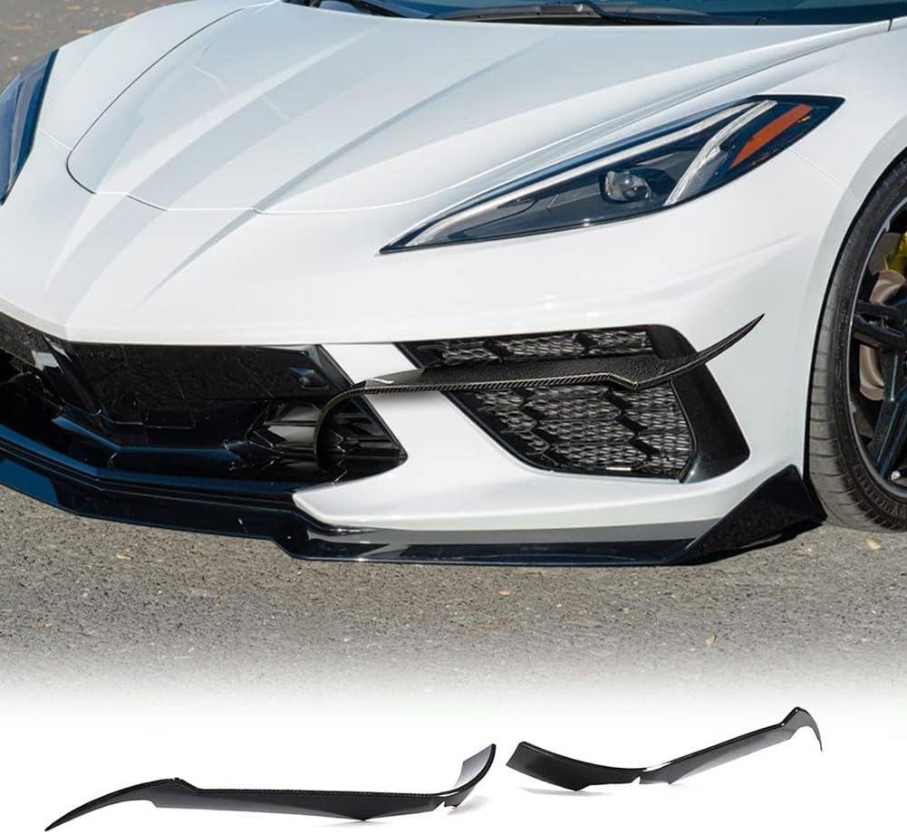 MCARCAR KIT C8 Carbon Fiber Front Canards Splitters for Chevrolet Corvette C8 2020-2024 Front Bumper Side Canards Dive Plane Air Vent Fins Intake Grill Inserts