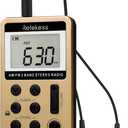Retekess V112 AM FM Radio Portable, Mini Radio with Earphone Pocket, Digital Tuning Rechargeable Battery LCD Display for Walking Jogging(Gold)