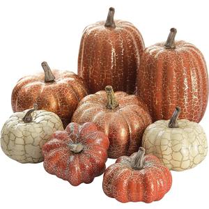 Artgar Pumpkin Decor, 7 PCS Halloween Pumpkin, Metal Cracked Design Foam Pumpkins for Halloween Thanksgiving Fall Home Table Indoor Outdoor Decorations