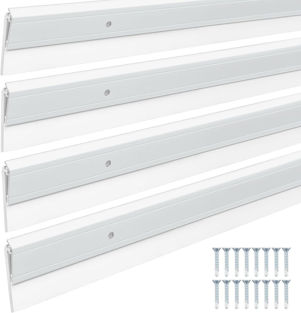 FoldTier 4 Pcs All-Season Door Sweep for Bottom of Door Exterior and Interior, Aluminum Alloy and Rubber, Commercial Weather Stripping Draft Stopper for Threshold Seal (1-3/4 x 36 Inch,White)
