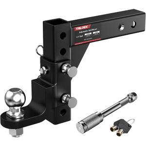 Adjustable Trailer Hitch Ball Mount, Fits 2" Receiver, 2" Tow Ball, 9-1/2" Drop&8-1/4" Rise, 7500lbs Heavy Duty Hitch with Screw-in Locking Pin