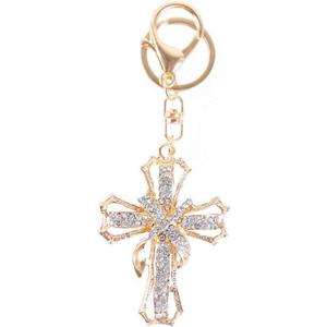 JewelBeauty Blessed & Holy Cross Keychain Keyring Crystal Rhinestones Car Bag Purse Charm Pendant (Gold)