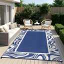 Outdoor Rug for Patio 6x9 Waterproof Reversible Mat Modern Bordered Plastic Straw Large Outdoor Carpet Foldable Patio Camping Rug for Patio, RV, Deck, Balcony, Backyard, Picnic, Beach, Clover,Navy