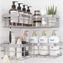 Sakugi Corner Shower Caddy - 2 Pack, Adhesive Shower Organizers, Rustproof Stainless Steel Shower Shelves with 8 Hooks, No Drilling Bathroom Organizers and Storage Racks, Space-Saving, Silver, X-Large