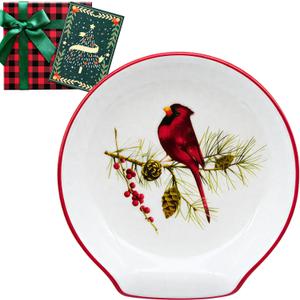 Christmas Spoon Rest - Cardinal Christmas Decorations, Red Christmas Decor Kitchen Utensils Holder for Stove Top, Affordable Christmas Gifts w Greeting Card - Ready Made Gift Boxes, Last Minute Gifts