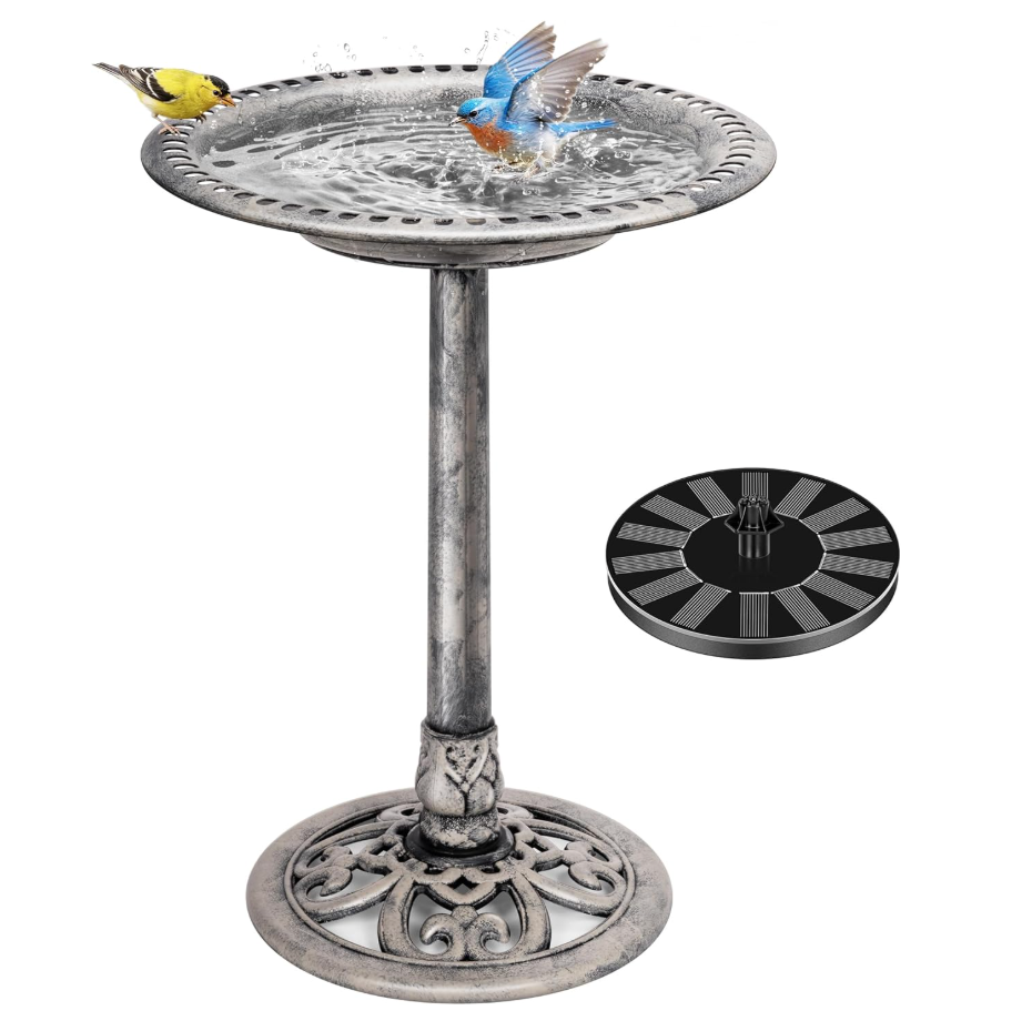VIVOHOME Bird Bath with Solar Fountain for Outside, Polyresin Pedestal Bird Baths with Solar Powered Pump for Outdoor, Garden, Weather-Resistant Birdbaths with 20" Bowl, Gray