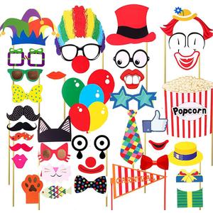 36pcs Circus Photo Booth Props with Sticker Funny Carnival Theme Party Decorations for Birthday Party