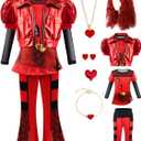 Red Costume for Girls - Rise of Red Costume Heart Shirt Jacket Pants Set with Wig Halloween Party Dress up for Kids (4Years-5Years)