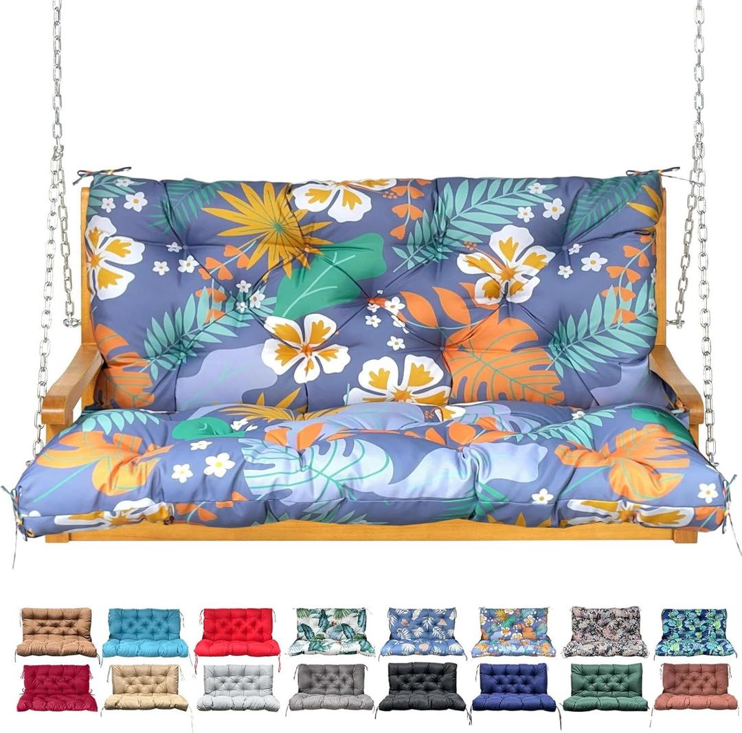 Porch Swing Cushion with Backrest, Waterproof Bench Cushion for Outdoor Furniture,2-3 Seater Replacement Thickened Swing Cushion with Ties, Patio, Outdoor, Backyard and Garden (Flower,40x40)