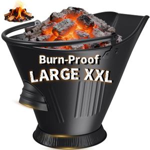AMAGABELI GARDEN & HOME XXL 5-Gallon Ash Bucket for Fireplace Metal Coal Bucket Wood Stove Charcoal Bucket Hot Ashes Can Pail Fireside for Fire Pit Firewood Burning Indoor Outdoor Grill Hearth Tools