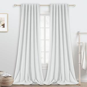 PANGSINNE 100% Linen Blackout Curtains for Bedroom 120 Inches Long, Back Tab/Rod Pocket Living Room Drapes, 10 FT Thermal Insulated Textured Blackout Curtains 2 Panels Set, 50" W x 120" L, White
