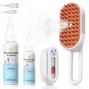 Steam Brush for Cat & Dog  3-in-1 Spritz Pet Spray Hair Removal Comb for Grooming & Shedding Steam  Water Brush for Long & Short Haired Pets Includes Two Bottles Waterless 2*Shampoo (7.8-90ML, white)