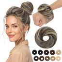 MY-LADY Messy Bun Hair Pieces Human Hair for Women Real Hairpiece Straight Scrunchies Tousled Updo Donut Chignon Ponytail Extension Natural Black & Bleach Blonde